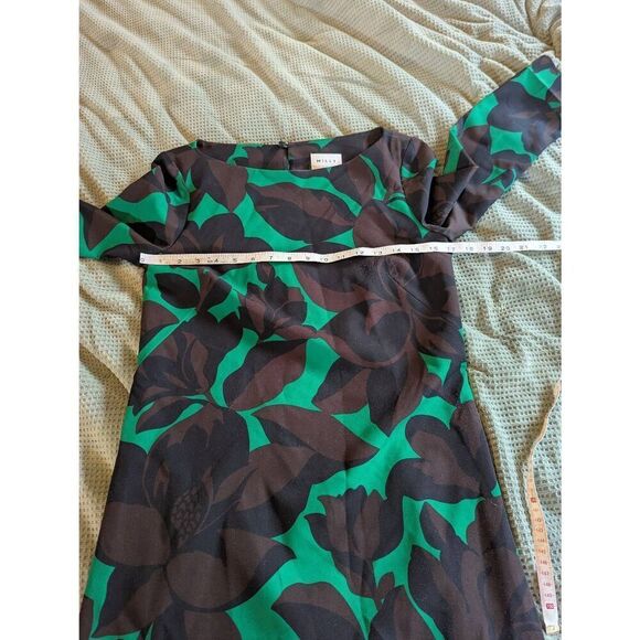 Milly Women's Size Small Green Floral 3/4 Sleeve Shift Knee Length Dress - Picture 5 of 7
